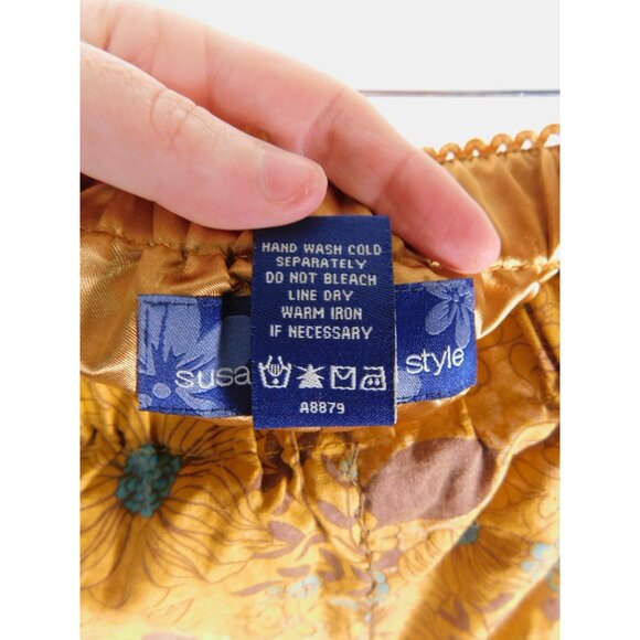 Susan Graver Floral Skirt Small Yellow Blue Boho - Picture 9 of 9